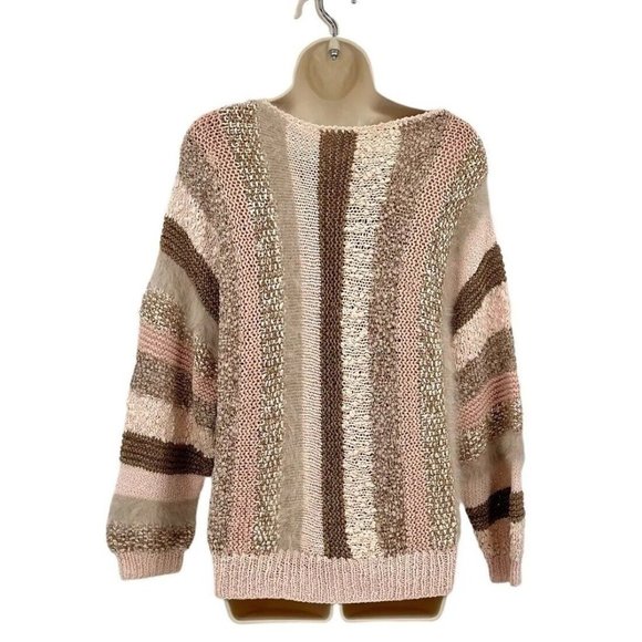 Beautiful Hand Knit Mohair Blend Sweater Women's Size Small/Med Pink Stripe NEW - Picture 4 of 8